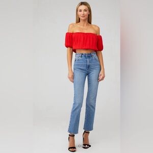 LINE & DOT Red AUDREY OFF SHOULDER BLOUSE Size Small NWOT